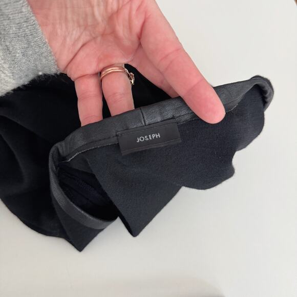 Joseph Black Wool Leather Sleeve Ruched V-Neck Muriel Midi Dress Size 10 - Picture 7 of 10